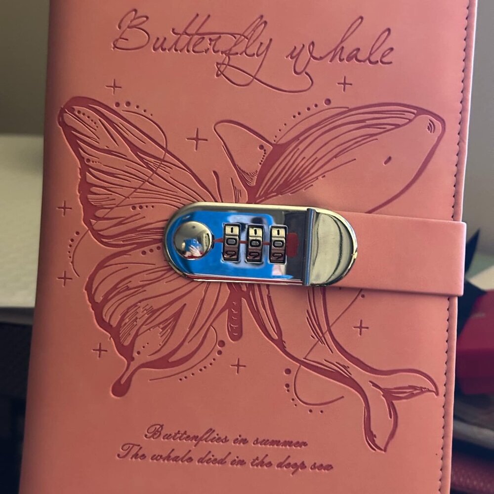Butterfly Whale Combination Locking Diary Journal-Pink